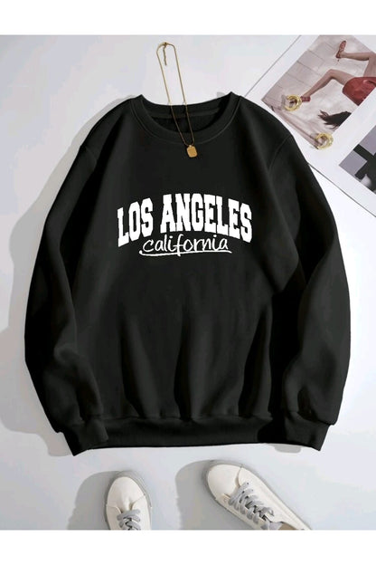 LOS ANGELES CALİFORNİA NEW Oversize Kalıp Bisiklet Yaka Sweatshirt
