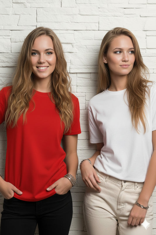 2'li Paket Kadın Regular Kalıp Pamuklu Bisiklet Yaka Basic T-Shirt