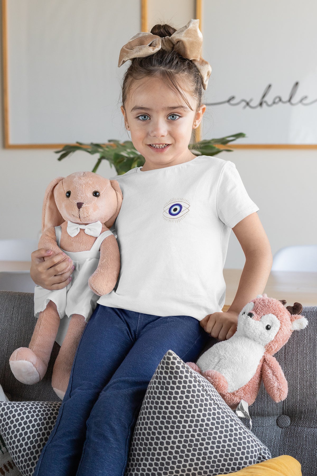 Kız Çocuk Relax (NAZAR BONCUĞU) Baskılı Bisiklet Yaka Pamuklu T-shirt