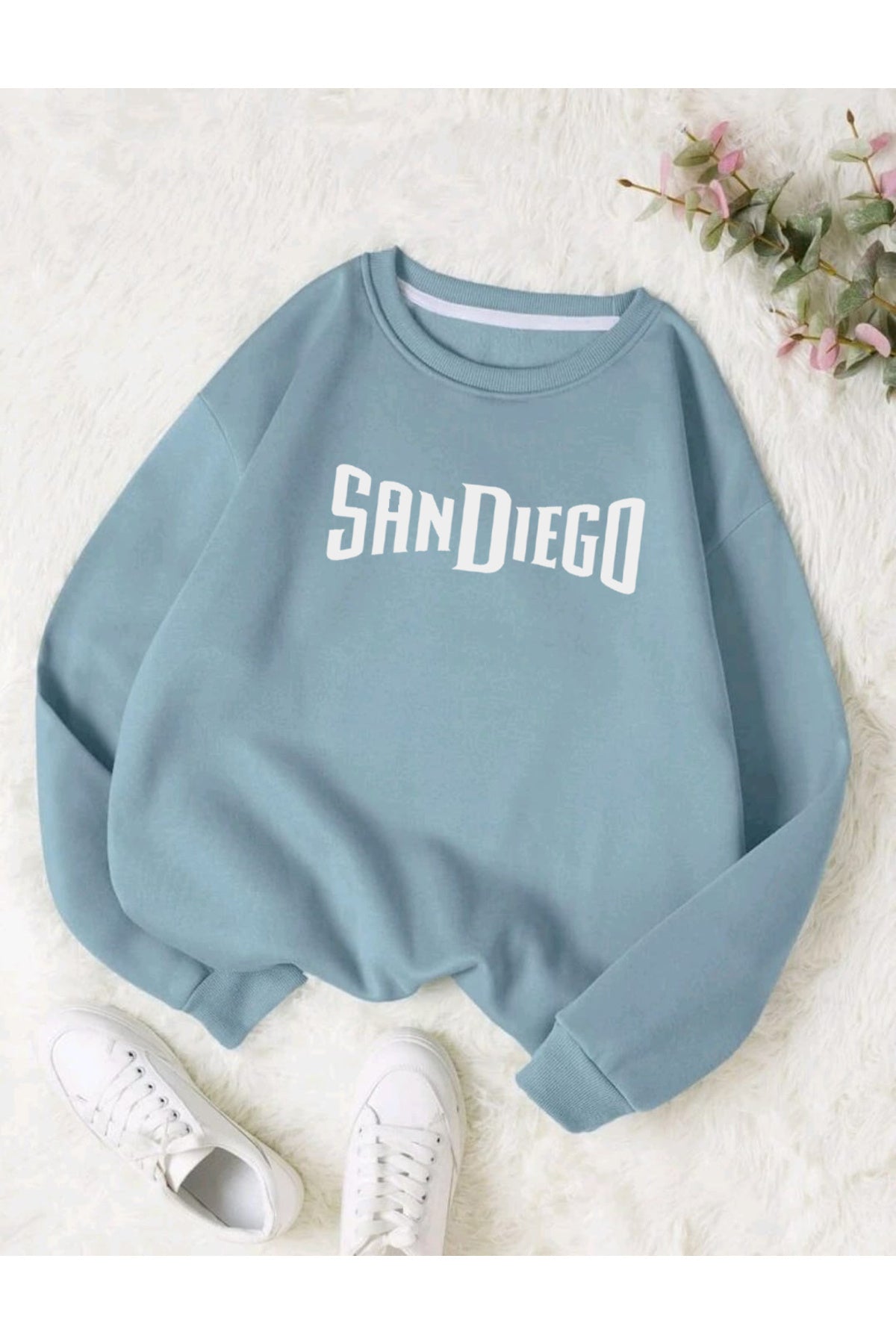 SANDIEGO Baskılı Oversize Kalıp Bisiklet Yaka Sweatshirt
