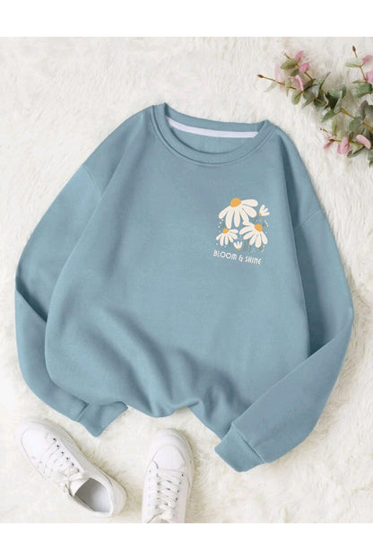 BLOOM & SHINE Baskılı Bisiklet Yaka OVERSIZE Sweatshirt ( GENİŞ KALIP )