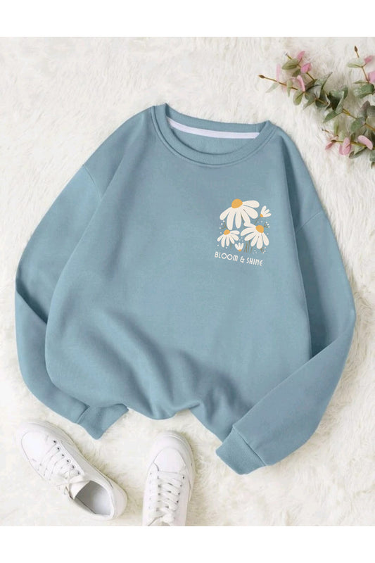 BLOOM & SHINE Baskılı Bisiklet Yaka OVERSIZE Sweatshirt ( GENİŞ KALIP )