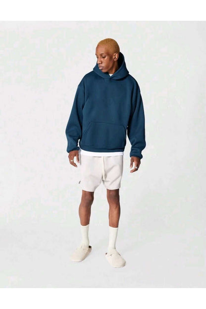 Basic baskısız pamuklu oversize kapüşonlu