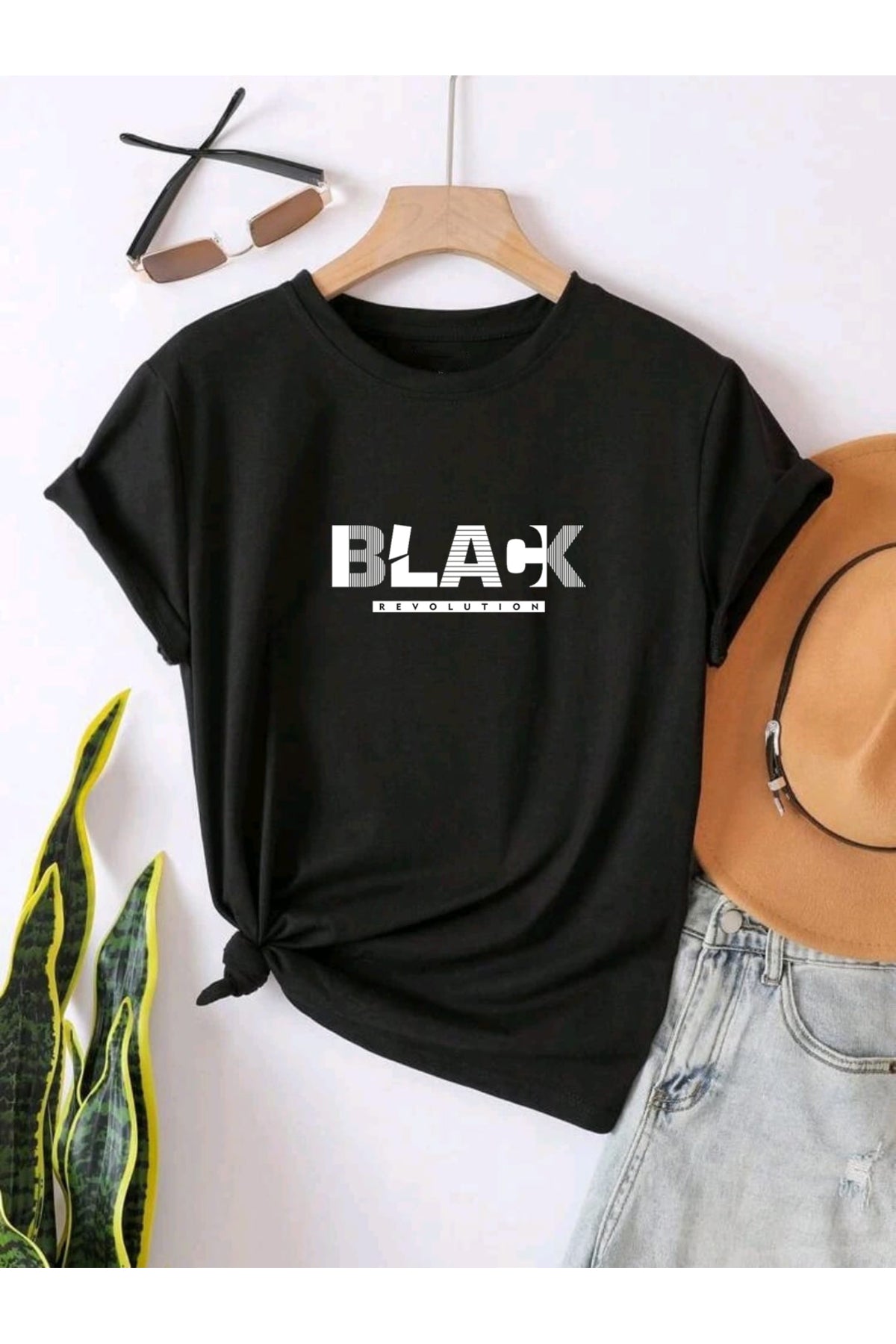 BLACK Baskılı UNISEX YAZLIK Pamuklu Kısa Kol Tshirt