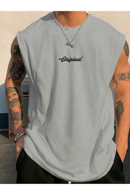 Original Kolsuz Atlet tshirt Erkek Sıfır Kol Baskısız Giyim Spor Giyim Oversize T-SHİRT