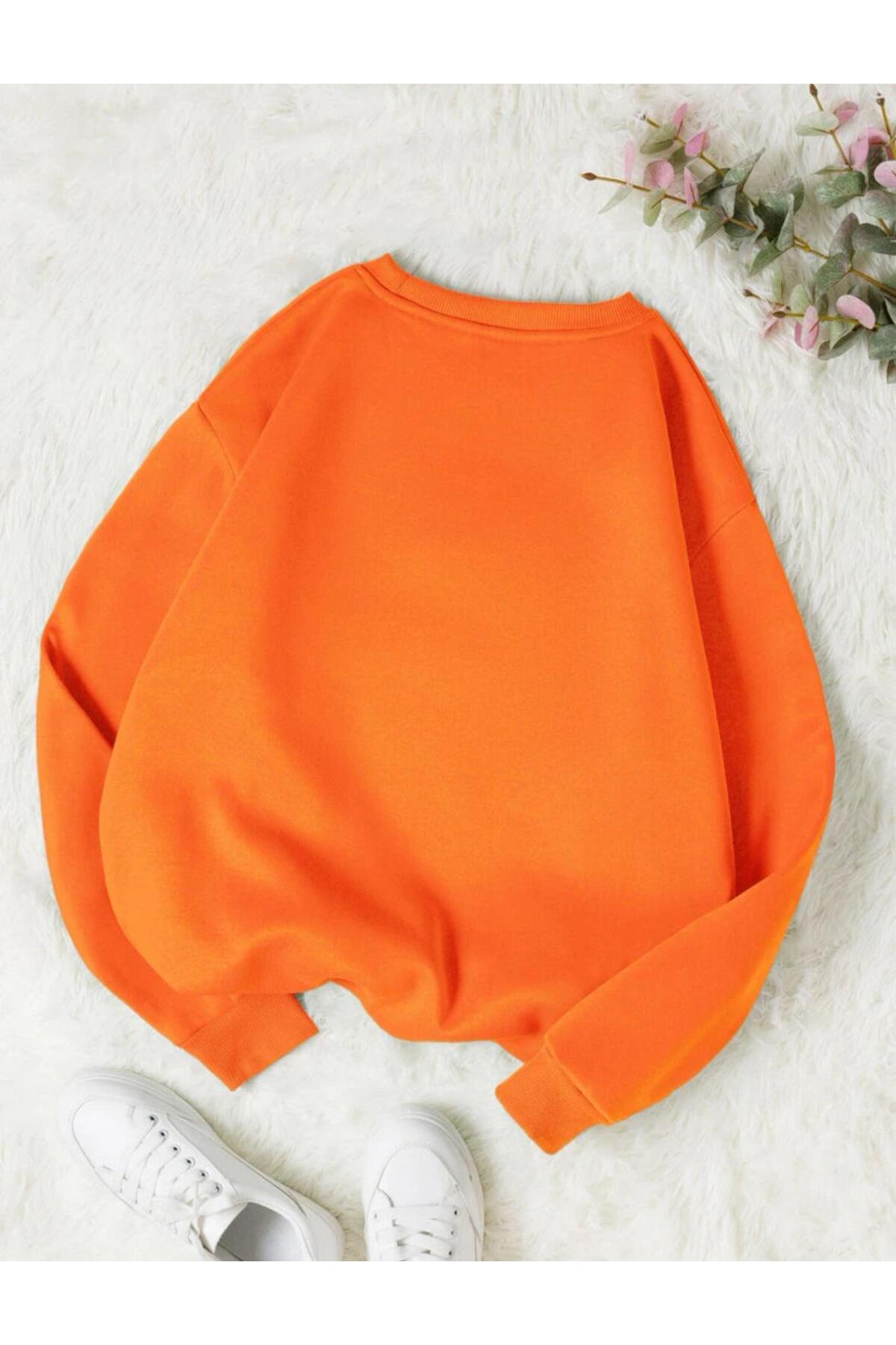 Çiçek Baskılı Bisiklet Yaka Pamuklu Sweatshirt