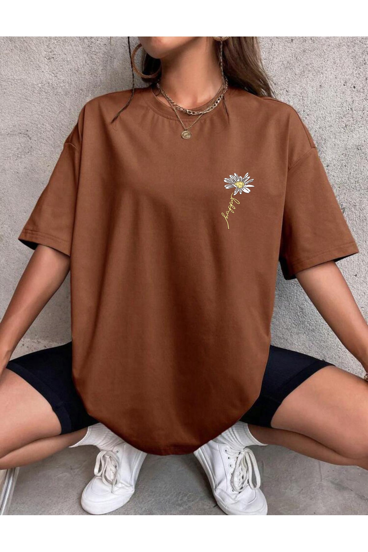 PAPATYA Baskılı Yazlık Pamuklu Kumaş Oversize Kalıp Tshirt