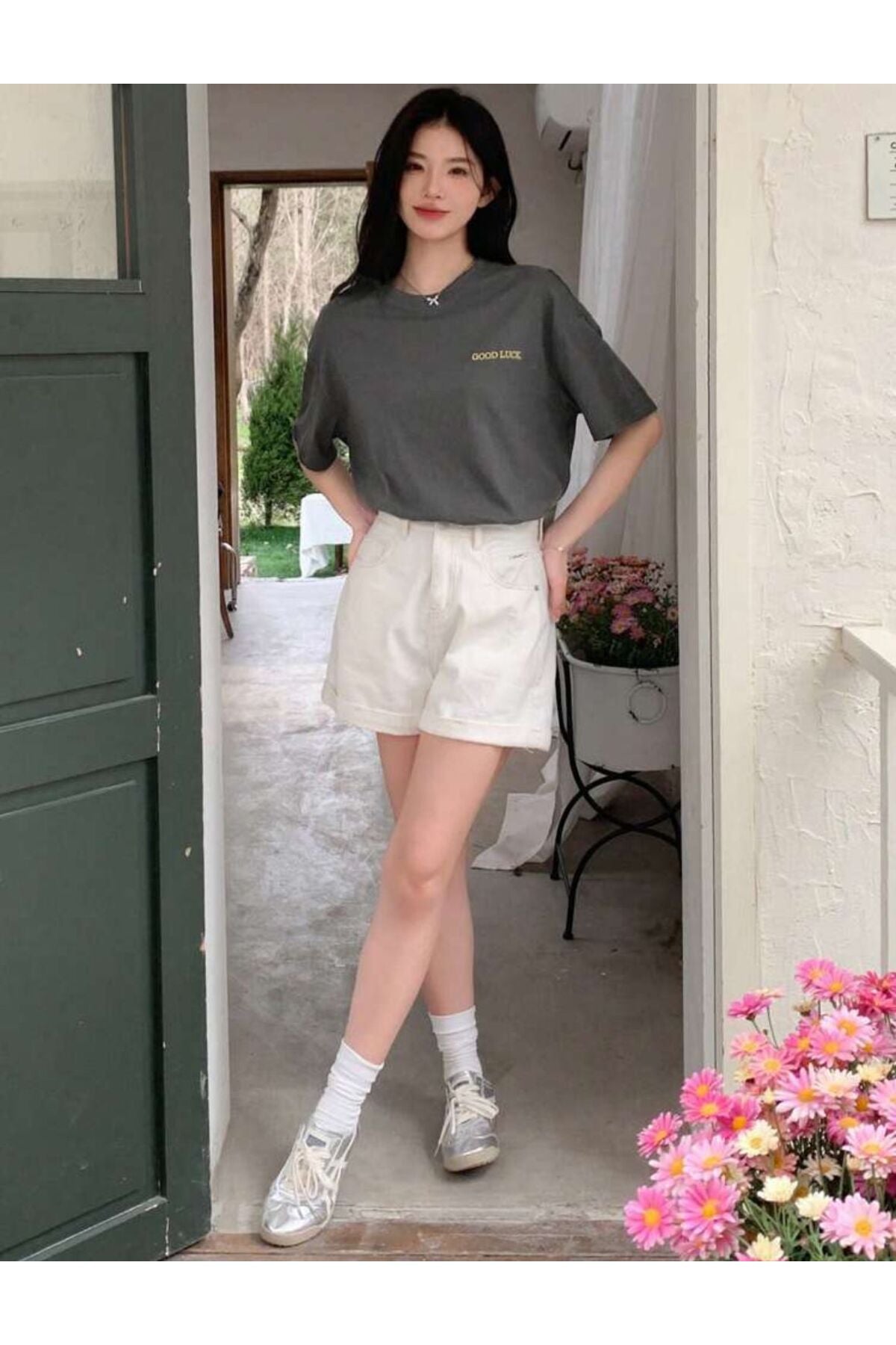 GOOD LUCK Baskılı Pamuklu Kısa Kol (Oversize) Tshirt