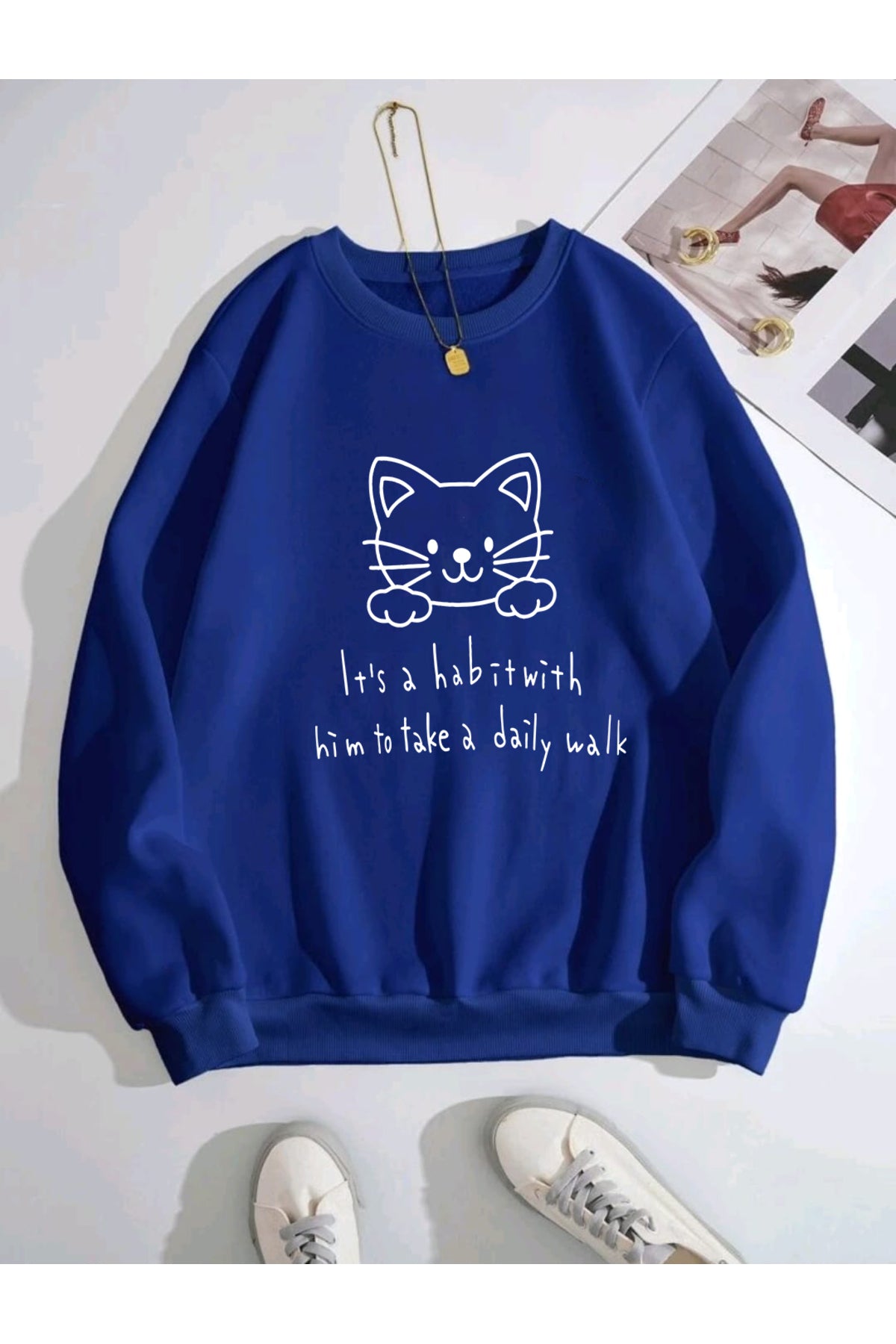 Kedi Kulaklı Bisiklet Yaka Sweatshirt Unisex