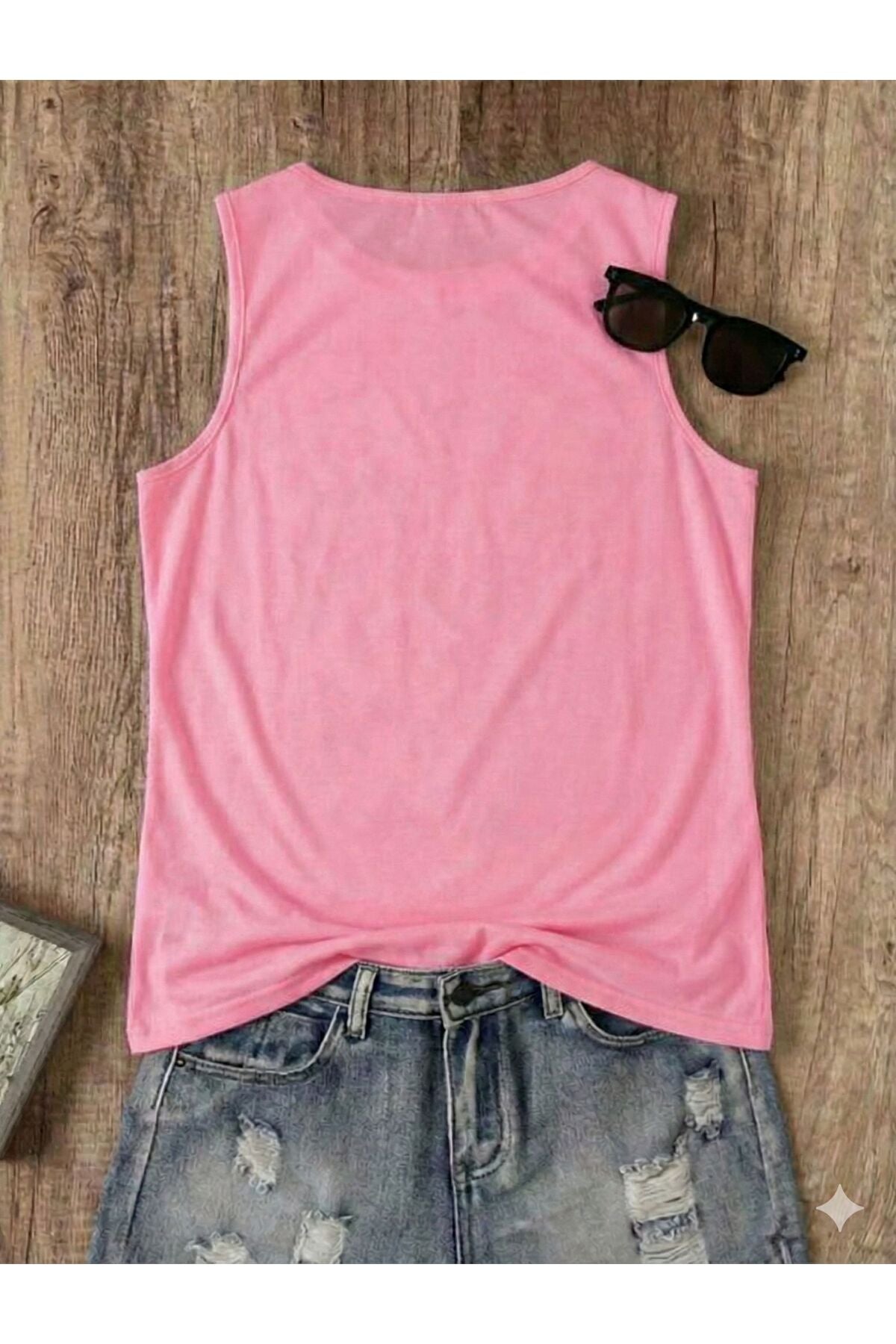 FLOWERS Desenli Kadın Pamuklu Omuzu Açık (Kolsuz) Yazlık T-shirt