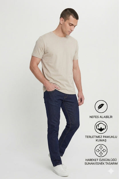 Erkek Slim Fit Bisiklet Yaka Kısa Kollu Yumuşak Tuşeli Basic Siyah Tişört