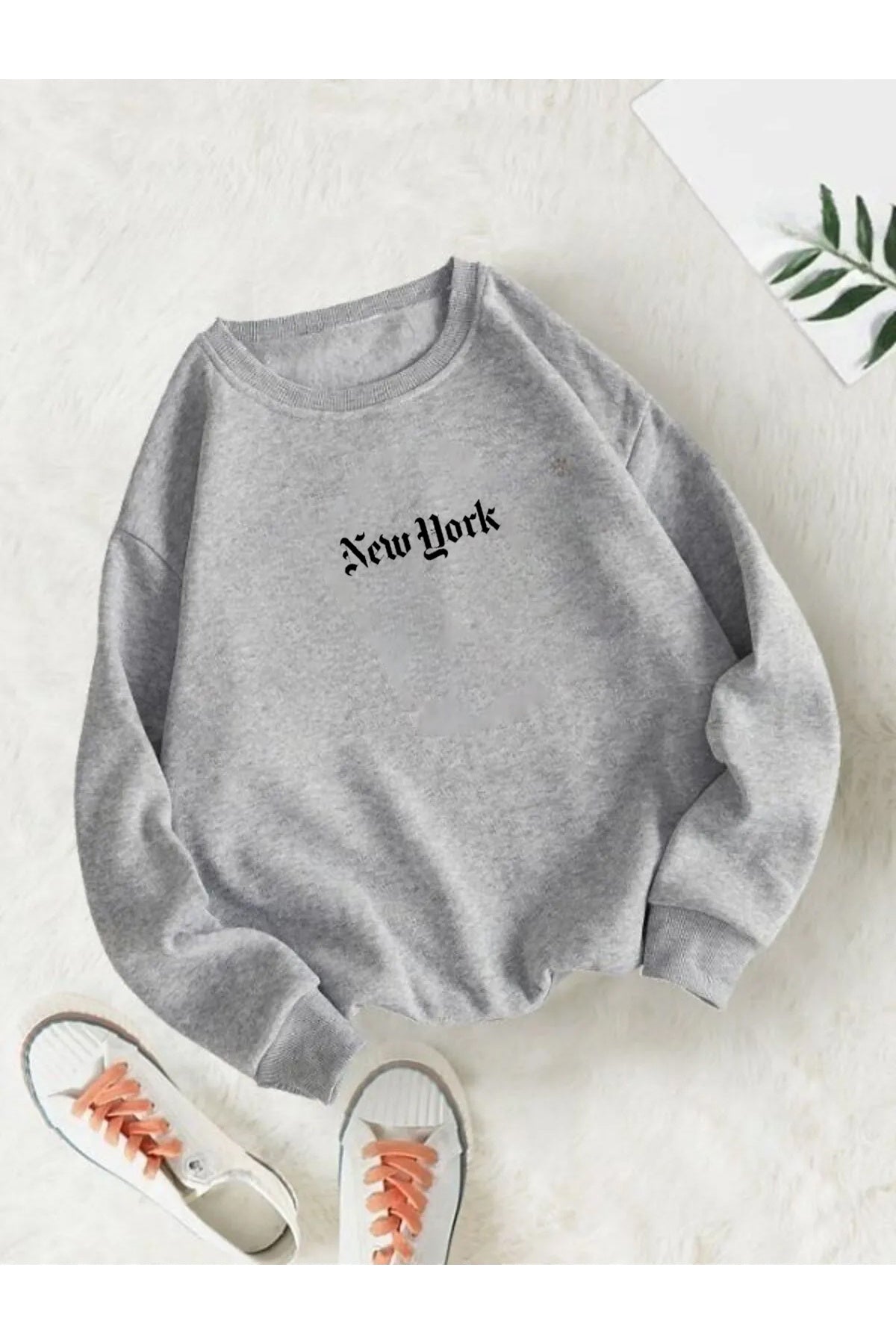 NEW YORK SLOGAN Baskılı Bisiklet Yaka OVERSIZE Sweatshirt