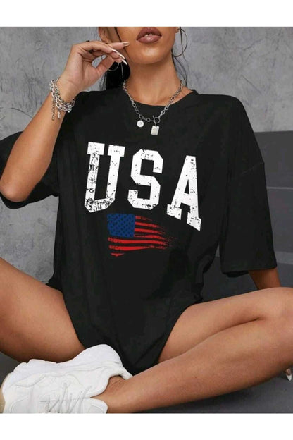 Oversize Usa Baskılı Tshirt