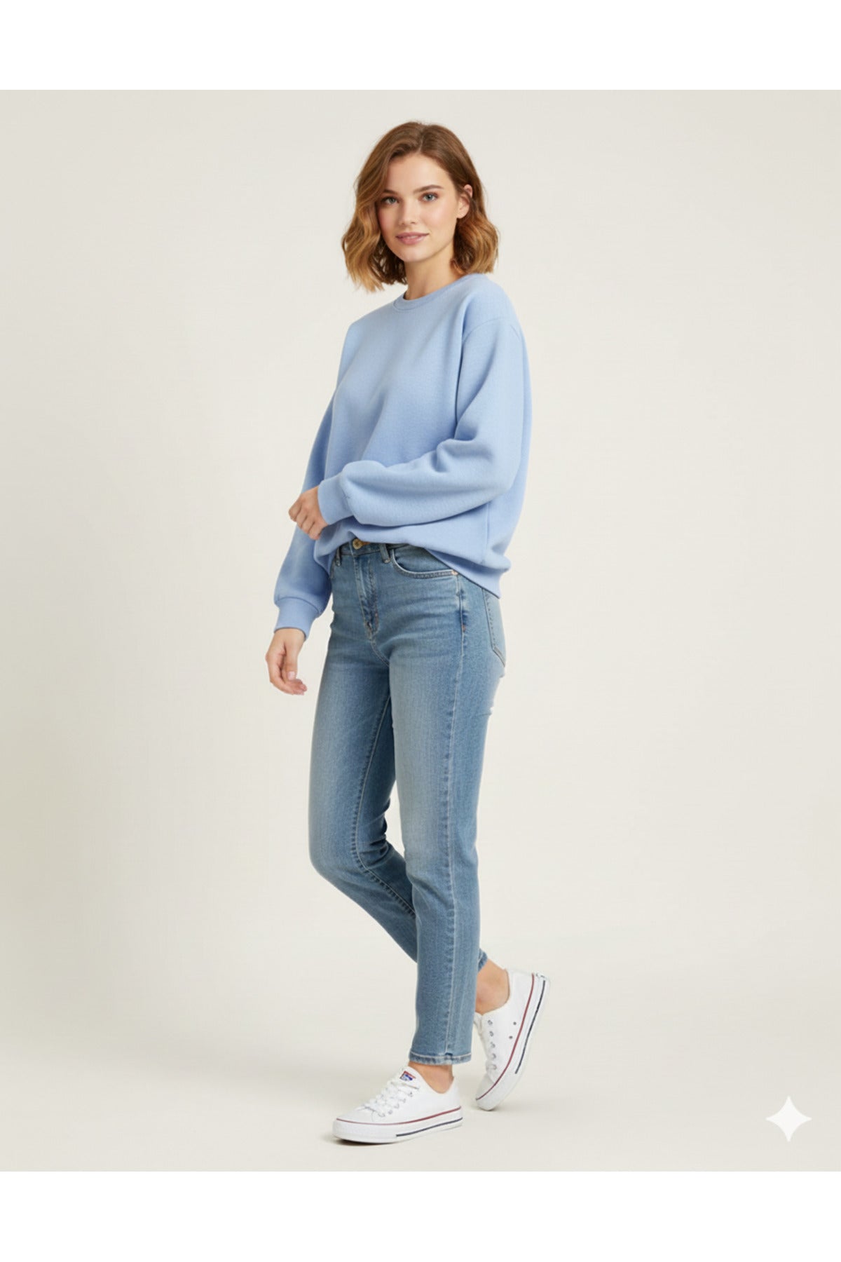 Basic Düz Baskısız Kadın Bisiklet Yaka Sweatshirt