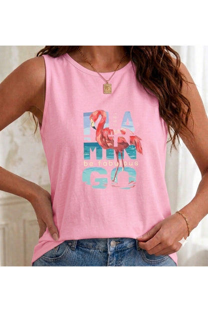 1990 Flamingo Baskılı ( Omuzu Açık ) Kadın Askılı Atlet T-shirt