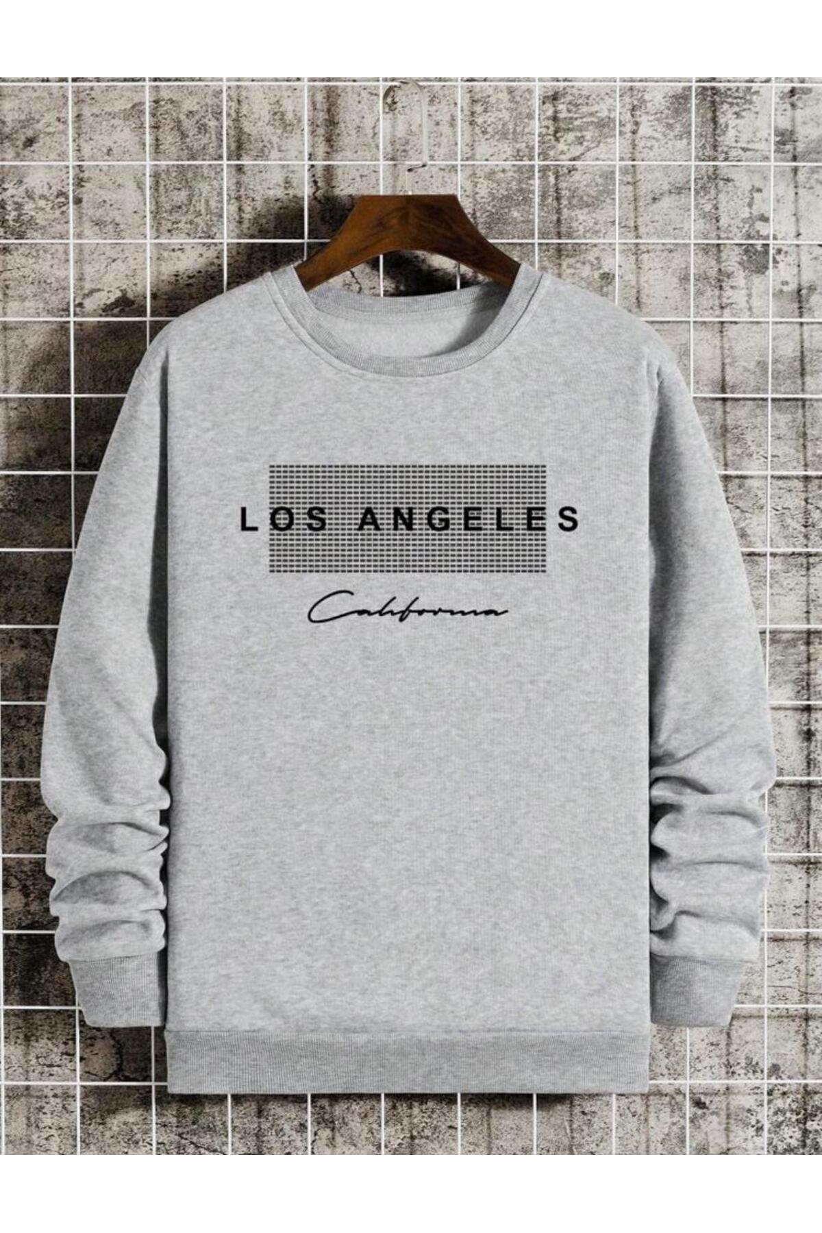 Los Angeles California Baskılı Bisiklet Yaka Pamuklu Sweatshirt