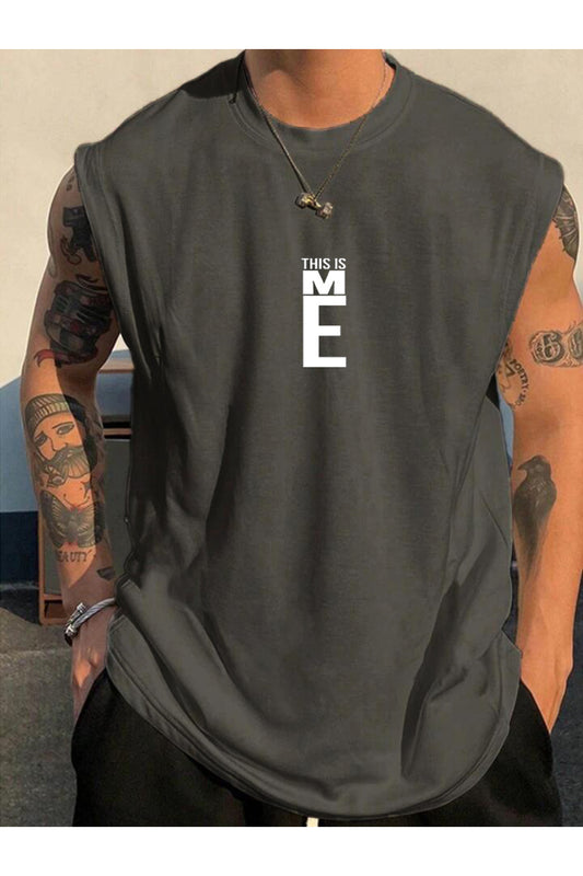 ME Baskılı Kolsuz Atlet T-SHIRT  Erkek Sıfır Kol Giyim Spor Giyim Oversize T-SHİRT