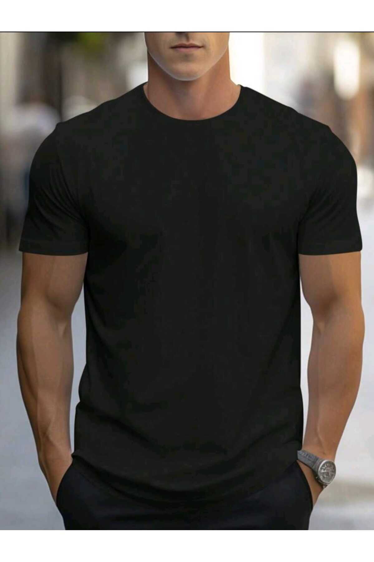Erkek yazlık pamuklu Basic T-shirt Düz Model