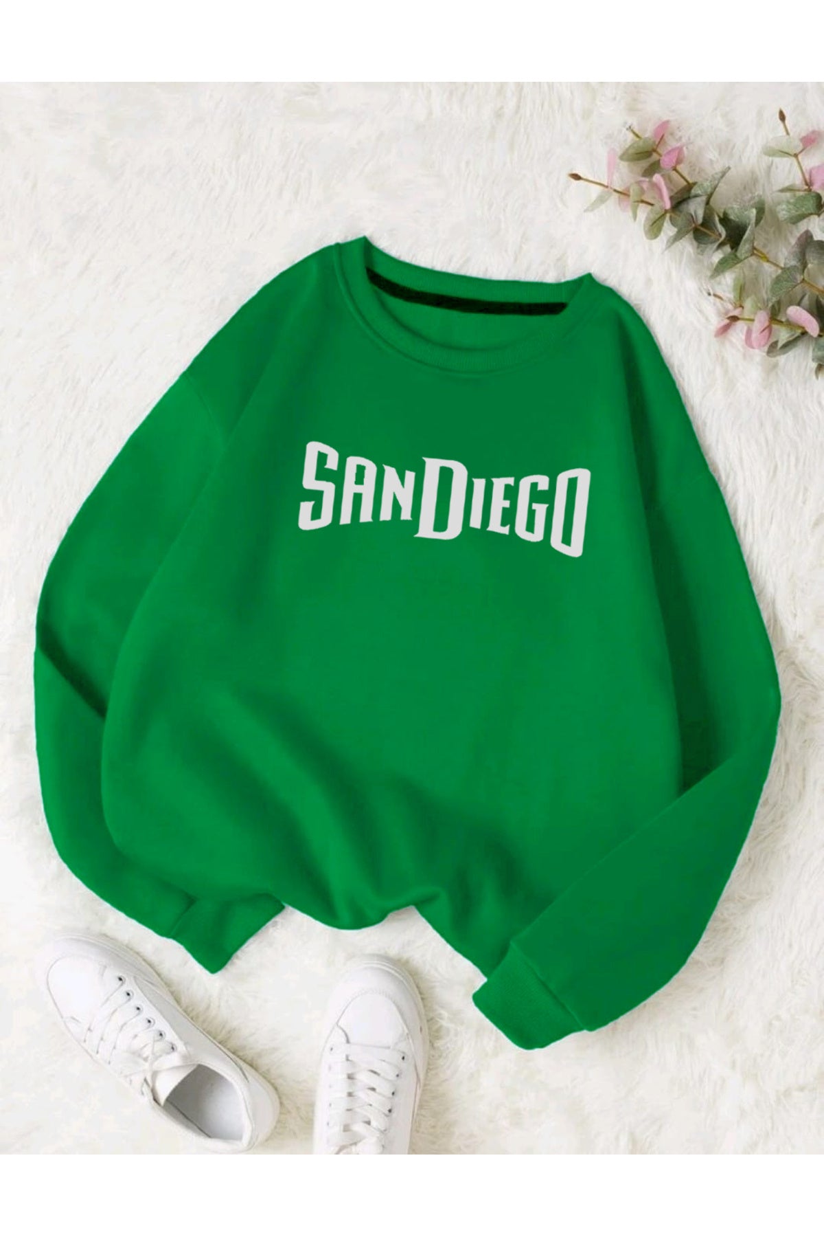 SANDIEGO Baskılı Oversize Kalıp Bisiklet Yaka Sweatshirt