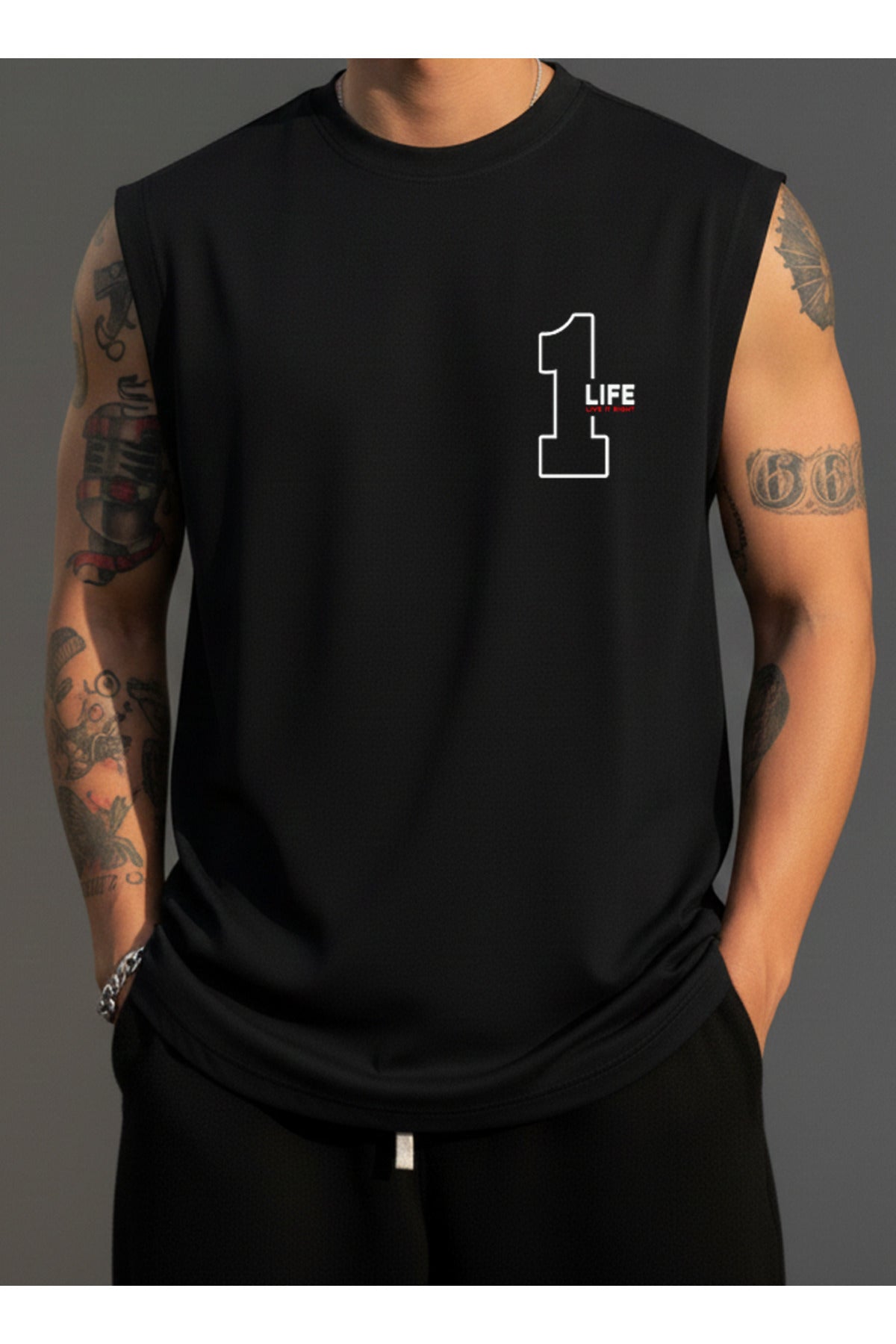 Erkek Sıfır Kol MİX Baskılı T-Shirt