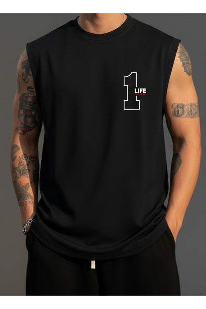 Erkek Sıfır Kol MİX Baskılı T-Shirt