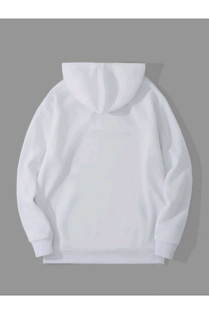 Beyaz Baskılı Kapüşonlu Sweatshirt Pamuklu