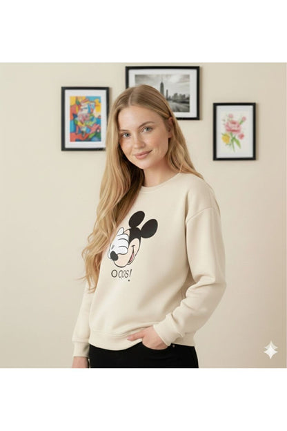 Oversize MICKY OOPS Bisiklet Yaka Sweatshirt