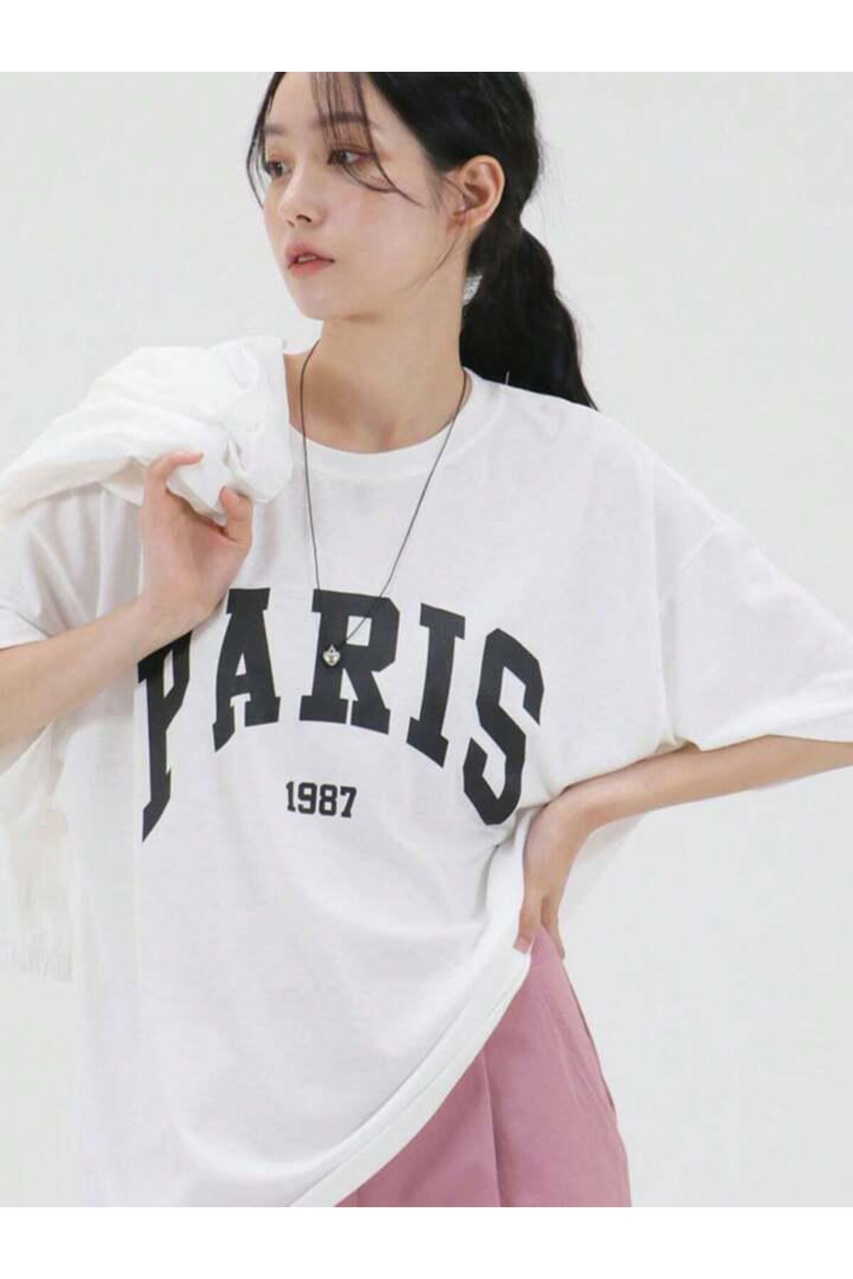 PARİS 1987 Rahat Kesim  Pamuklu Kısa Kol (Oversize) Tshirt