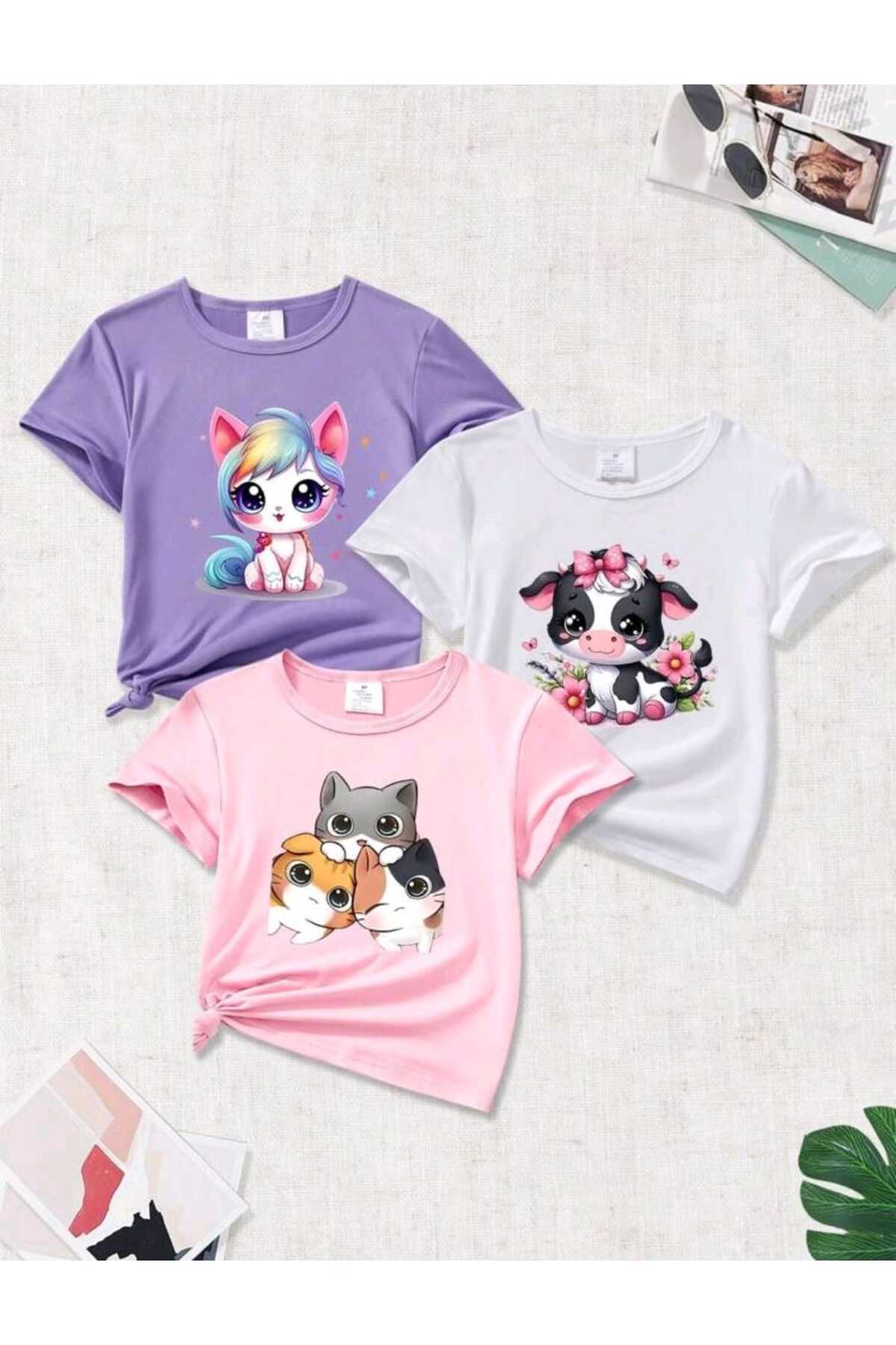 Çocuk Yazlık Baskılı 3 Adet PAKET Tshirt