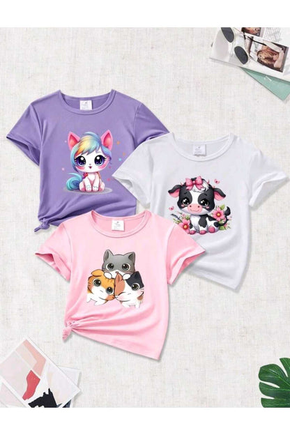 Çocuk Yazlık Baskılı 3 Adet PAKET Tshirt