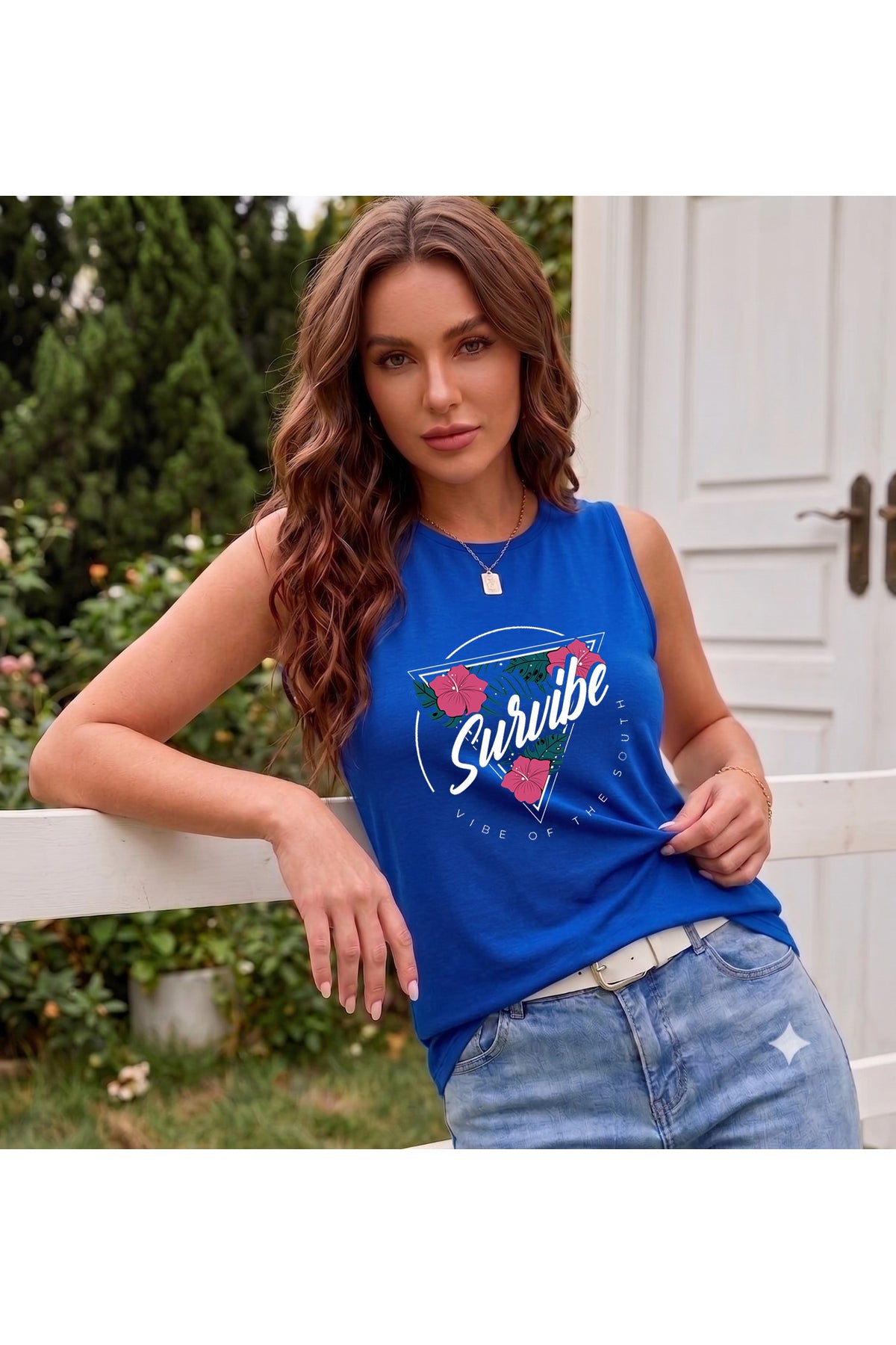 Survibe Vibe Of The Souhth Omuzu Açık Kadın Atlet T-Shirt ( %100 Pamuk Penye )