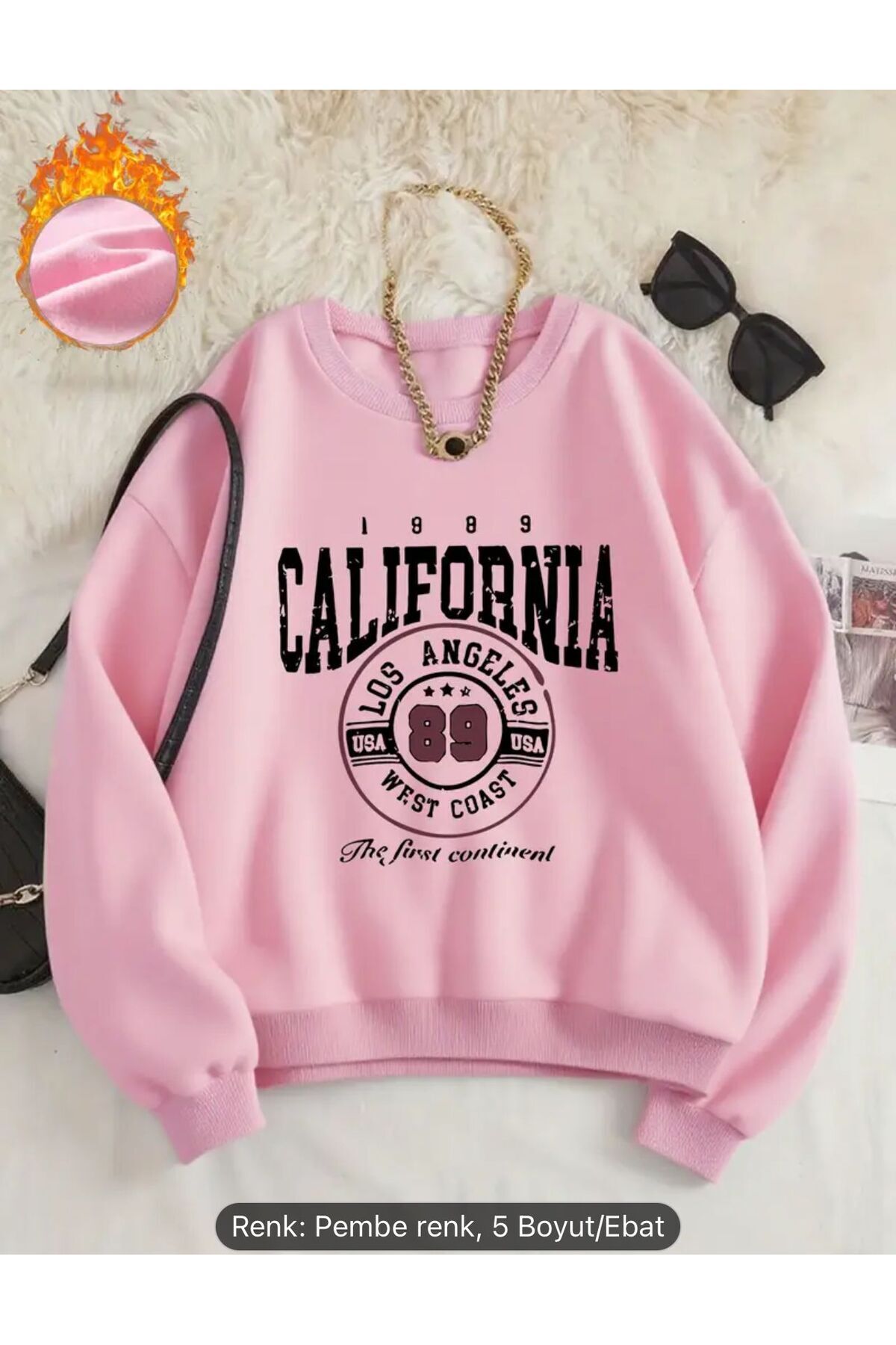 CALIFORNIA BASKILI BİSİKLET YAKA SWEATSHİRT