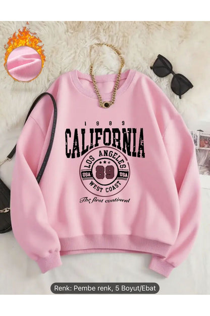 CALIFORNIA BASKILI BİSİKLET YAKA SWEATSHİRT