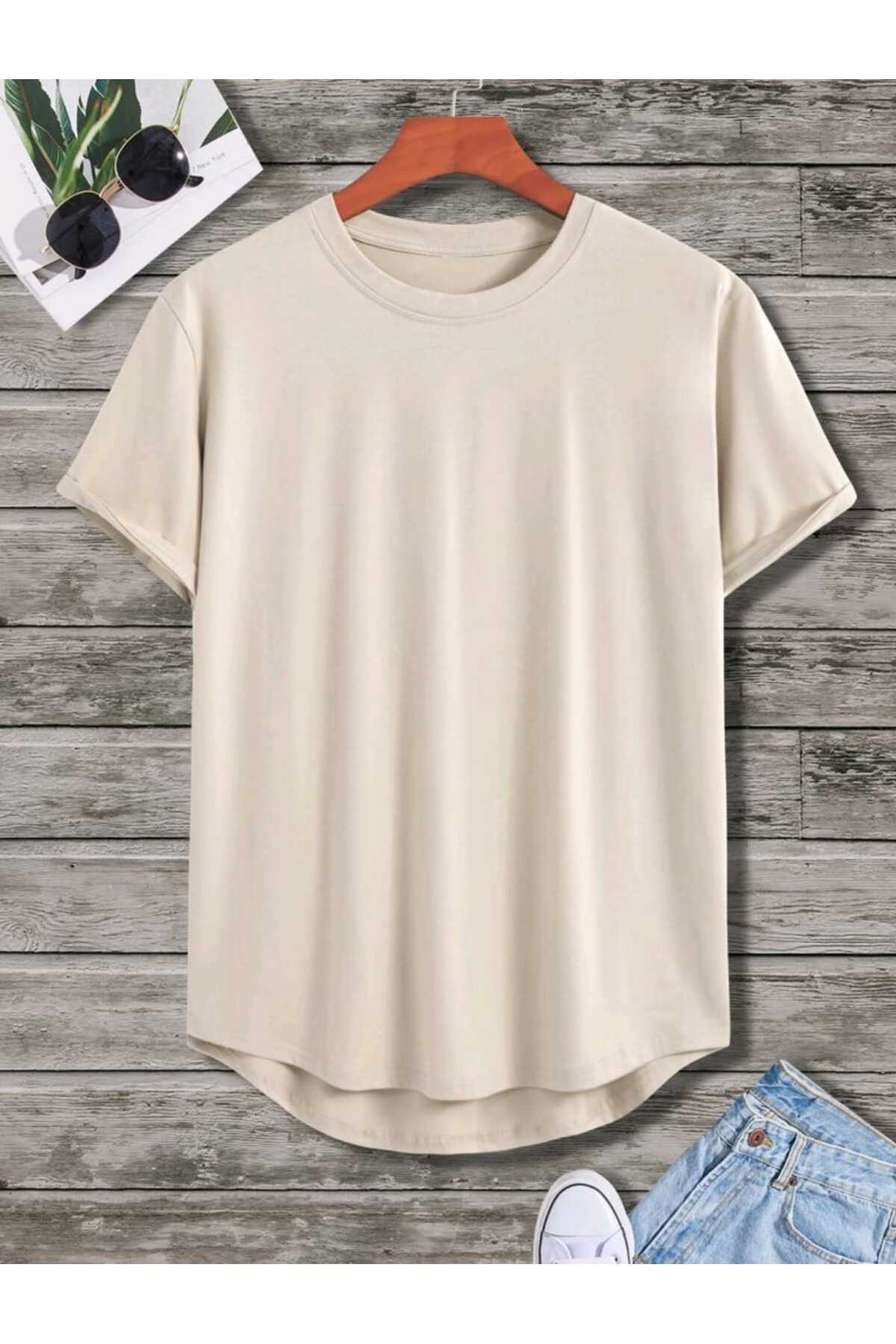 Düz Baskısız Oval Etek Pamuklu Yazlık Unisex Tshirt