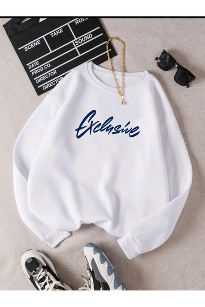 Exclusive Baskılı Oversize Bisiklet Yaka Sweatshirt