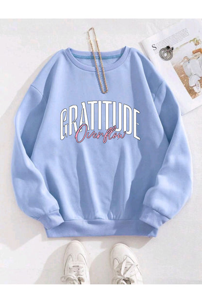 GRATITUDE OVERFLOW Baskılı Bisiklet Yaka Pamuklu Unisex Sweatshirt