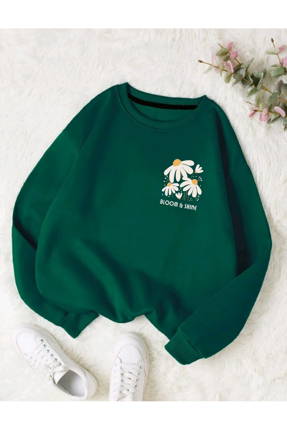 BLOOM & SHINE Baskılı Bisiklet Yaka OVERSIZE Sweatshirt ( GENİŞ KALIP )