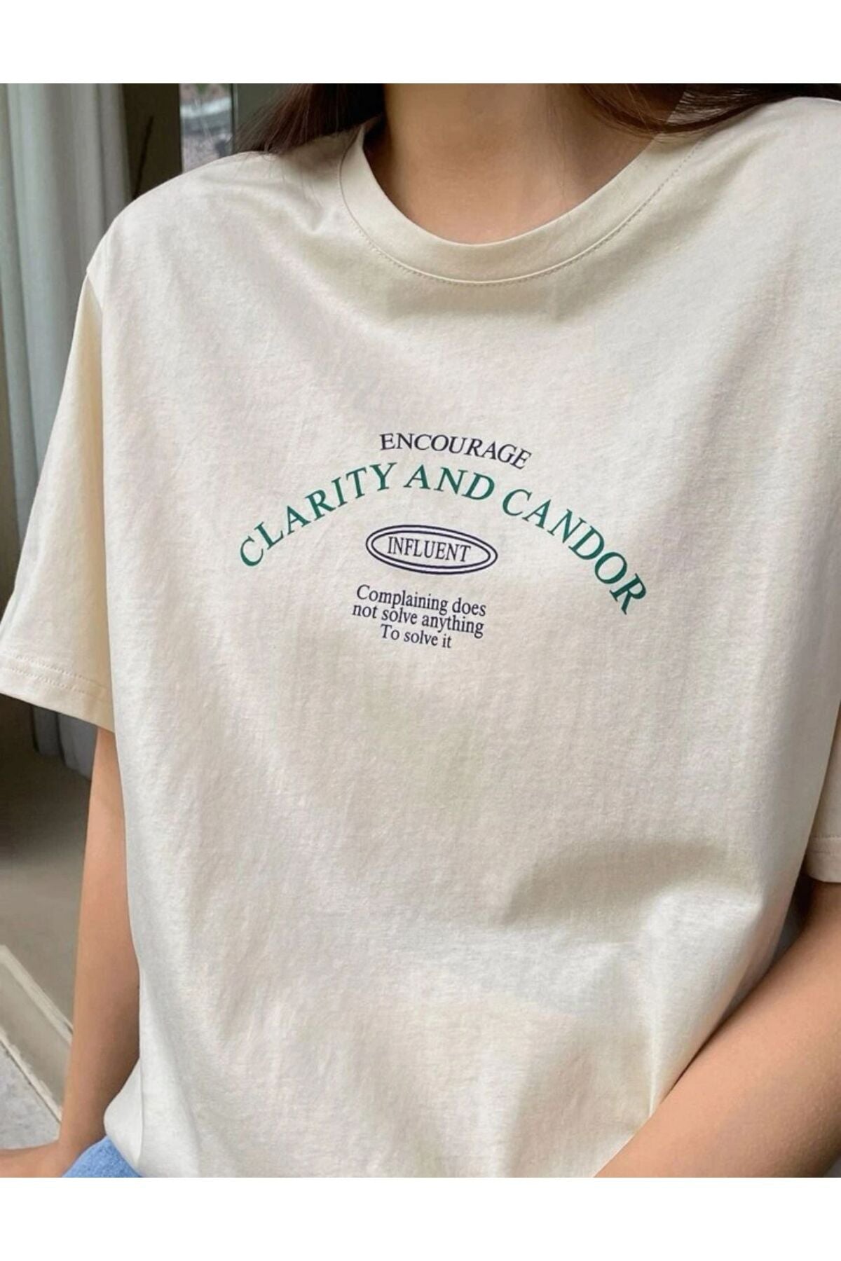 CLARITY Baskılı Oversize Pamuklu Tshirt