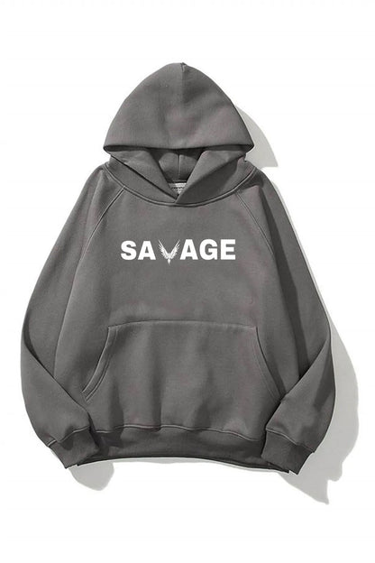 SAVAGE Baskılı Oversize Kapşonlu Sweatshirt