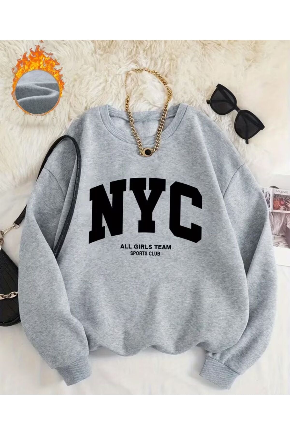 NYC ALL GİRLS TEAM BASKILI SWEATSHİRT