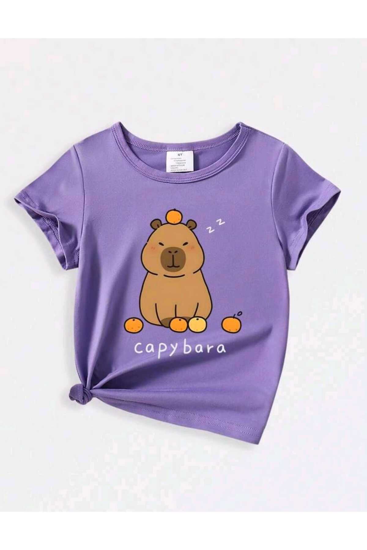 Çocuk CAPY BARA Baskılı Bisiklet Yaka Pamuklu T-shirt