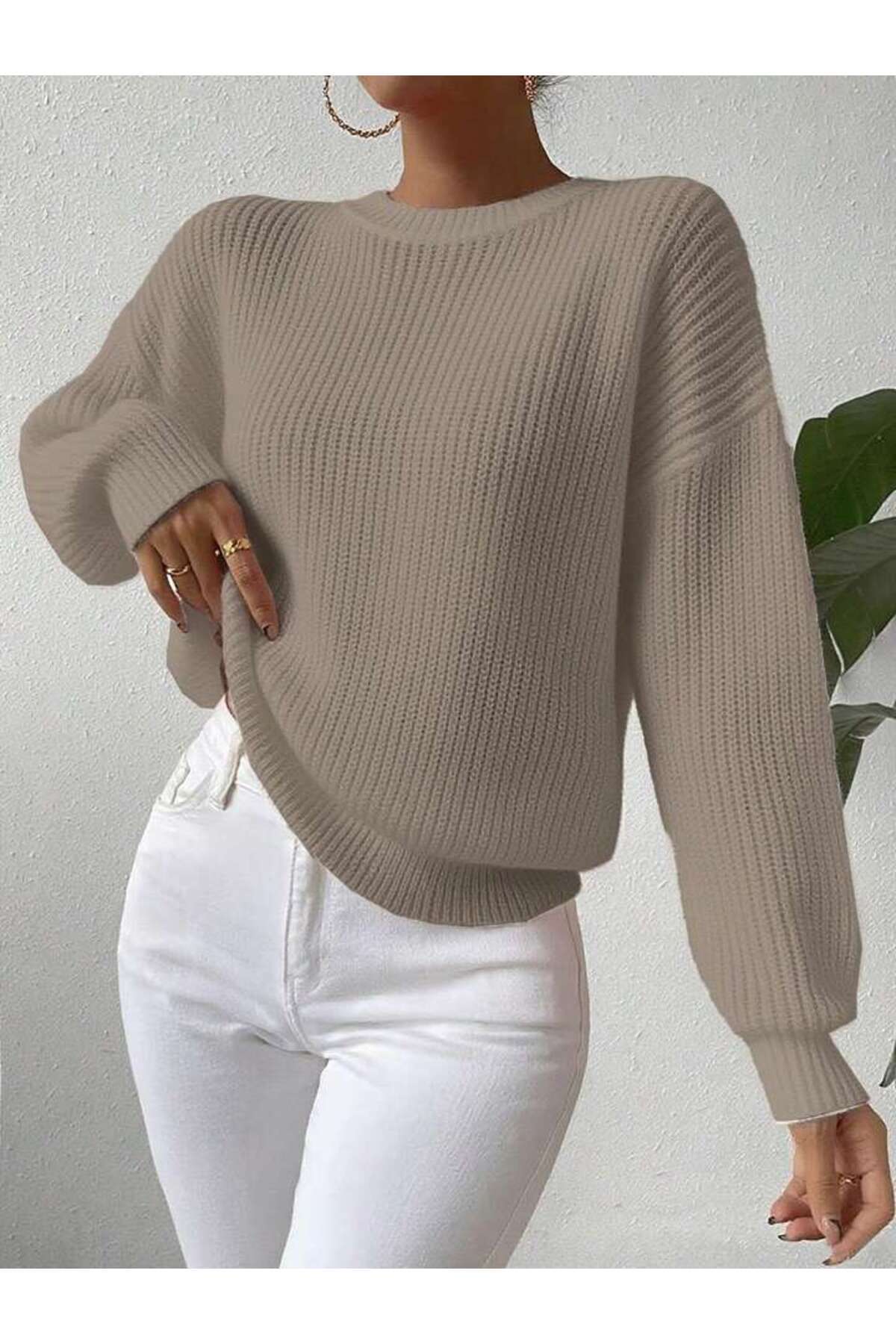 TRİKO Örme Oversize Bisiklet Yaka Kazak BTK
