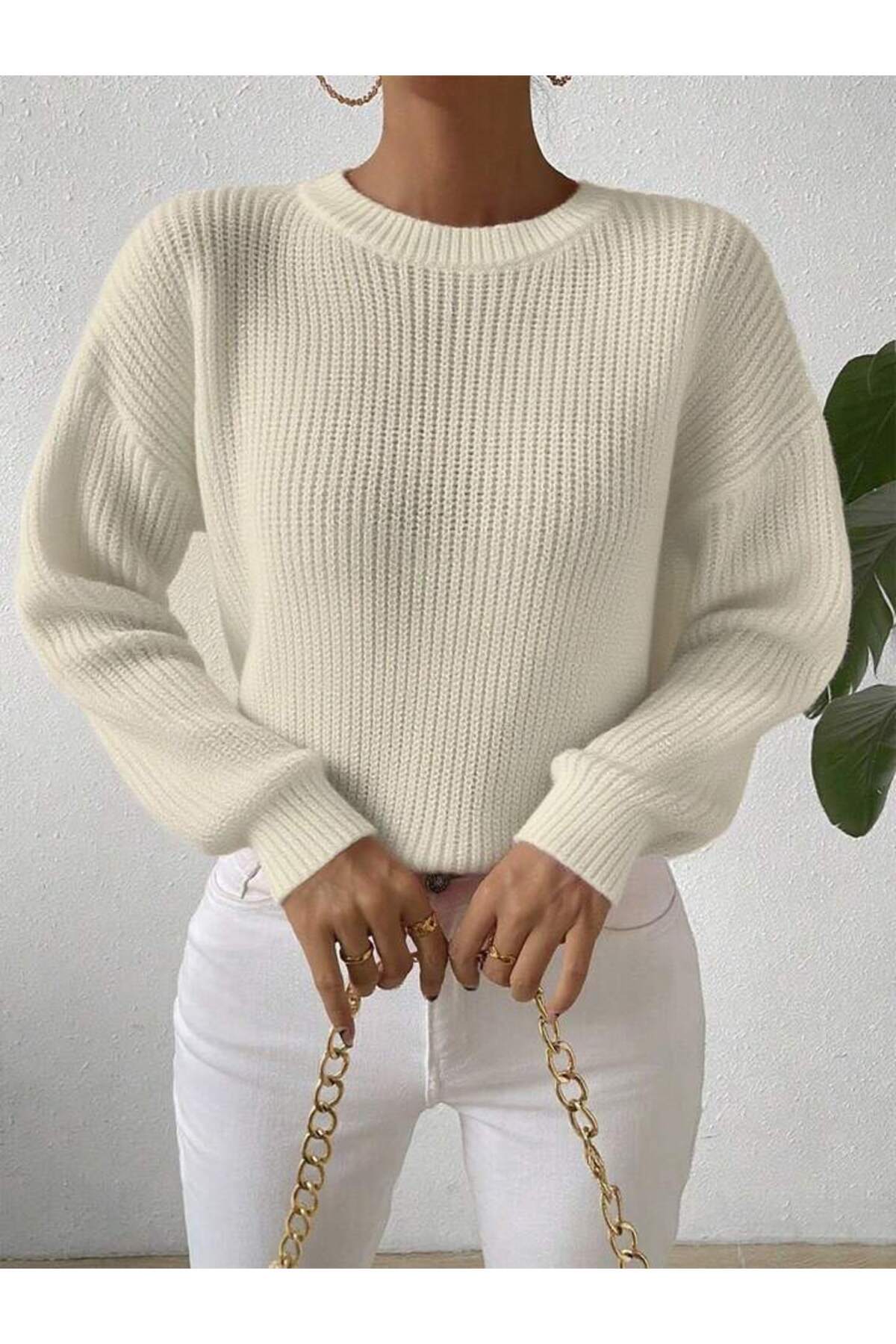 TRİKO Örme Oversize Bisiklet Yaka Kazak BTK