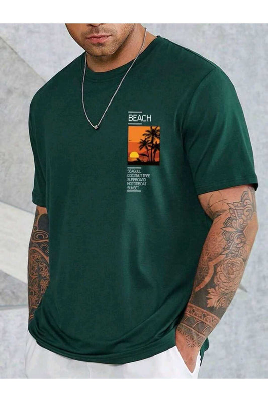Beach Baskılı Erkek T-shirt