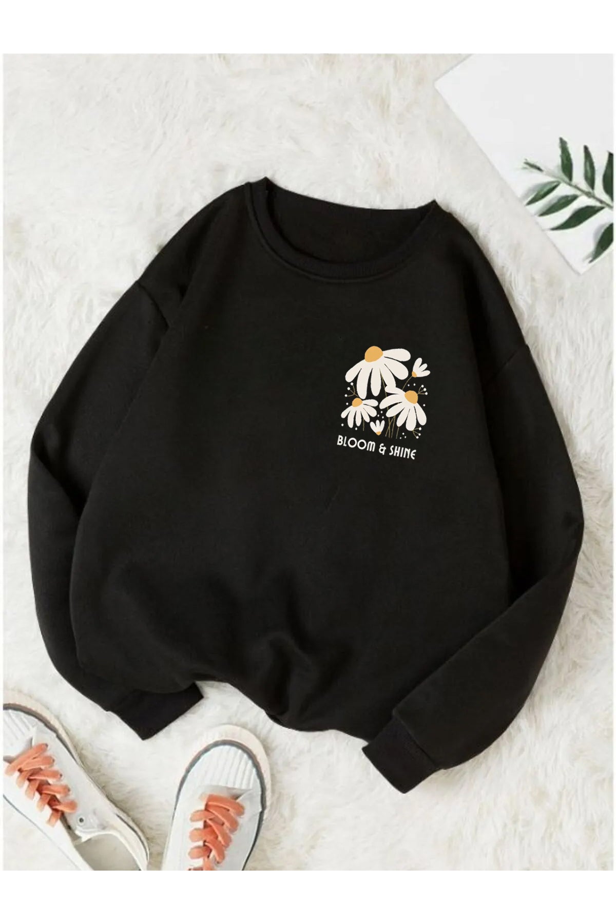 BLOOM & SHINE Baskılı Bisiklet Yaka OVERSIZE Sweatshirt ( GENİŞ KALIP )