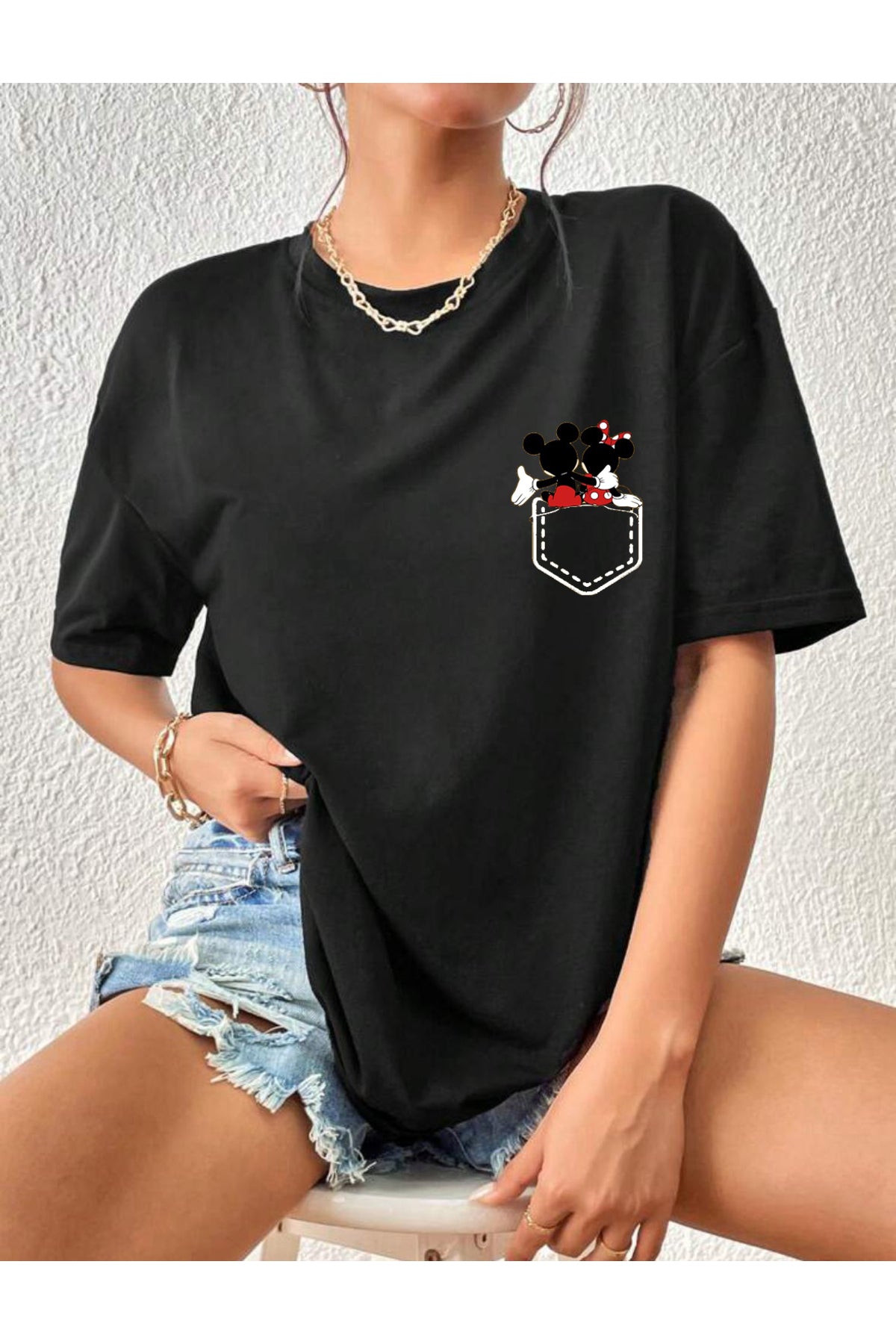 MINNIE & MICKEY MOUSE Baskılı Rahat Kalıp Tshirt