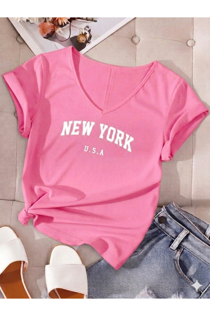 Kadın New York USA Baskılı V Yaka T-shirt