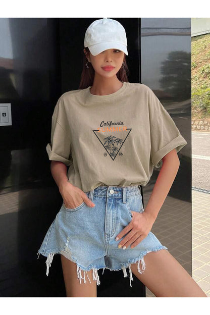 CALIFORNIA SUMMER Baskılı Pamuklu Kısa Kol (Oversize) Tshirt