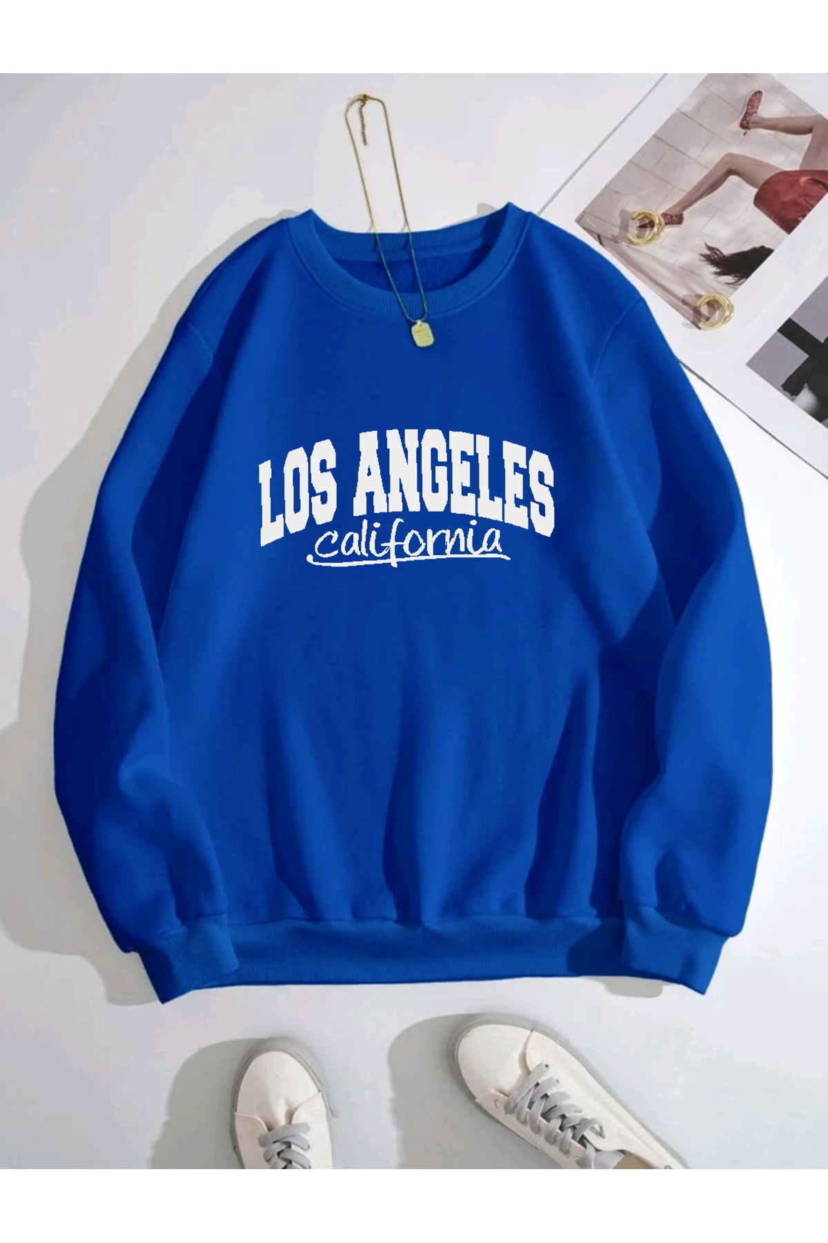 LOS ANGELES CALİFORNİA NEW Oversize Kalıp Bisiklet Yaka Sweatshirt