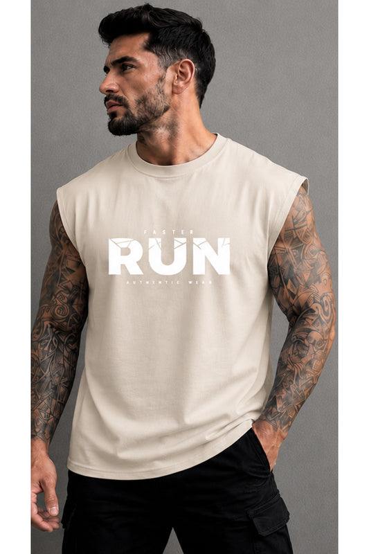 FASTER RUN Baskılı Erkek Sıfır Kol Atlet T-Shirt (%100 PAMUKLU)